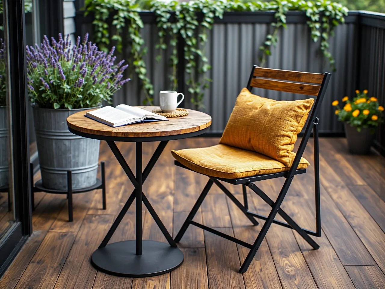 Aranżacja małego balkonu z klimatycznym oświetleniem i lampionami