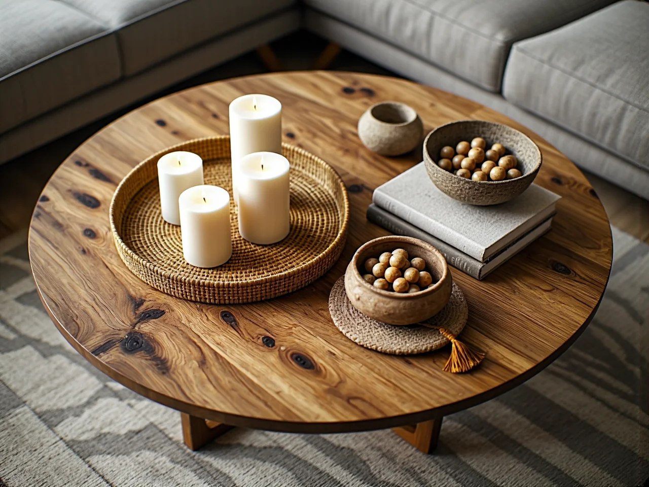 Zmiana układu mebli i nowy stolik kawowy w odnowionym salonie.