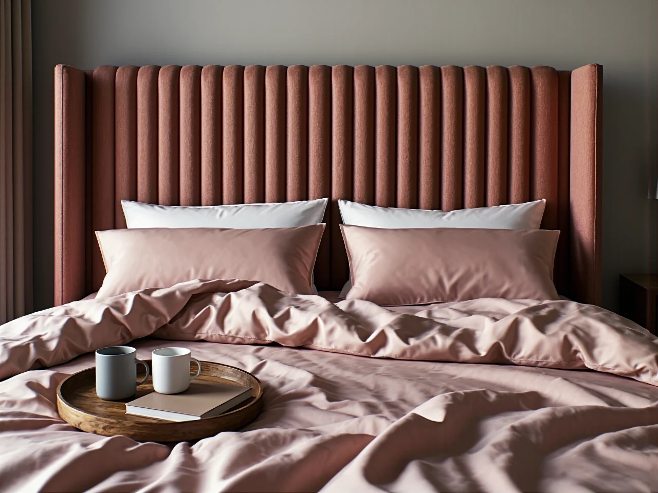 Aranżacja sypialni z dużym łóżkiem tapicerowanym