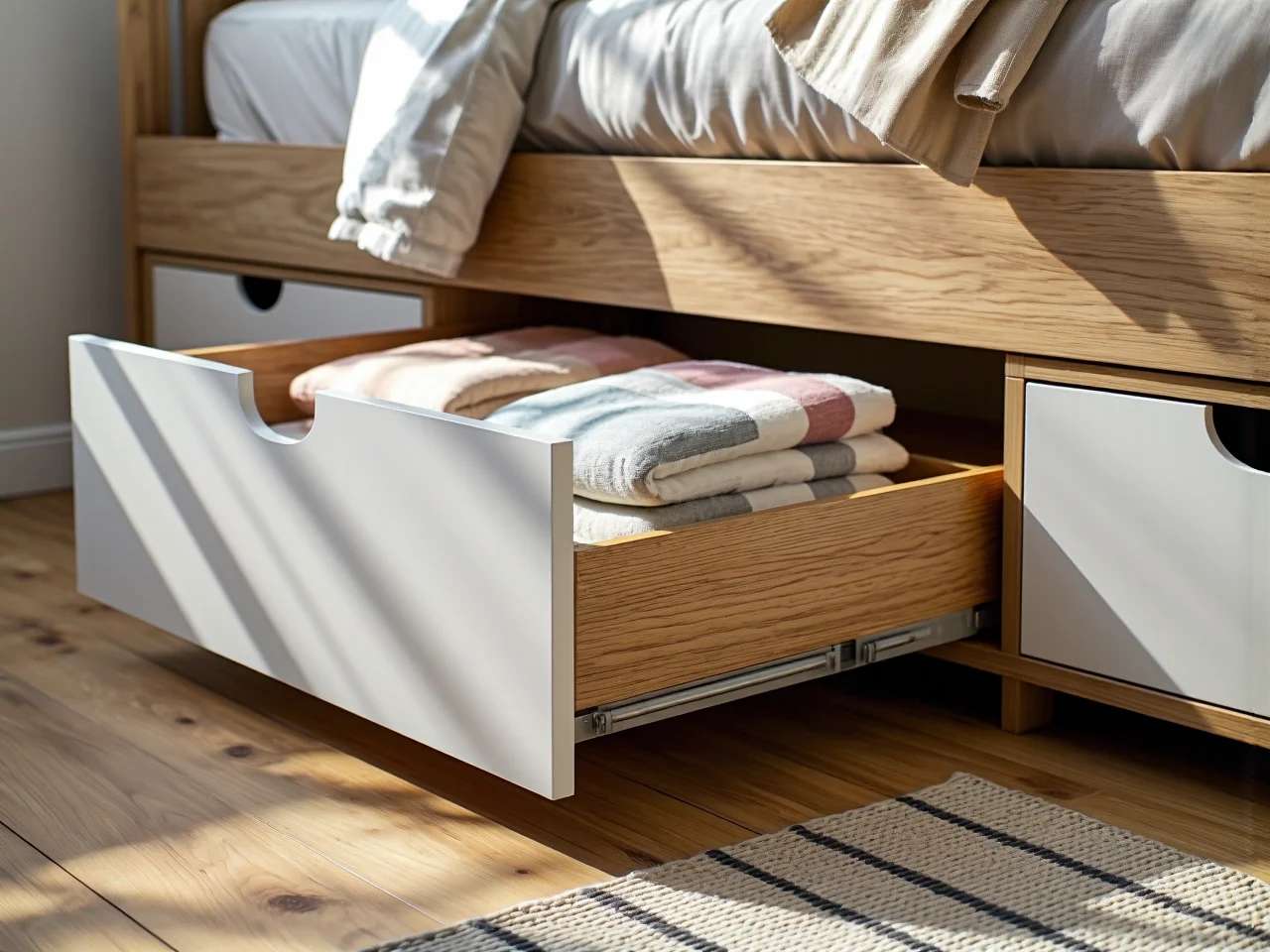 Łóżko dla malucha z barierką ochronną gwarantującą bezpieczeństwo.