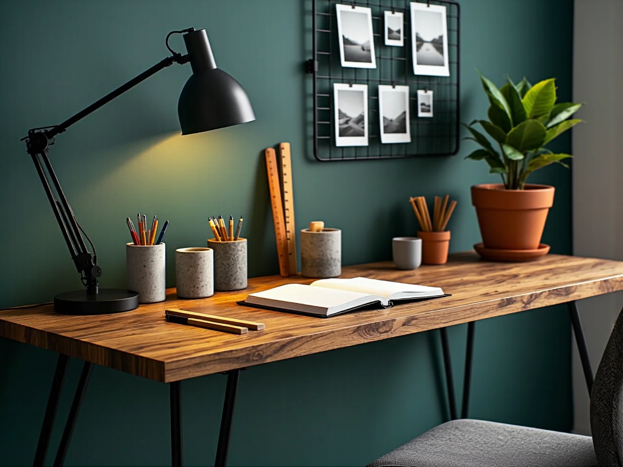 Funkcjonalna strefa nauki w pokoju młodzieżowym z ergonomicznym biurkiem i krzesłem.