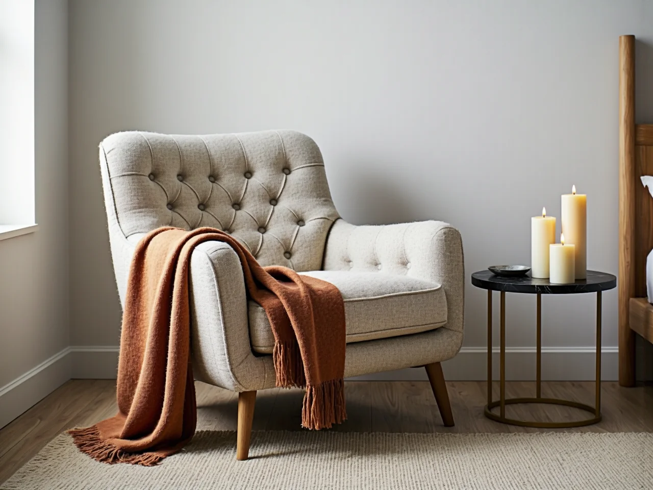 Ciepłe oświetlenie w sypialni z lampką nocną tworzące domową oazę spokoju.