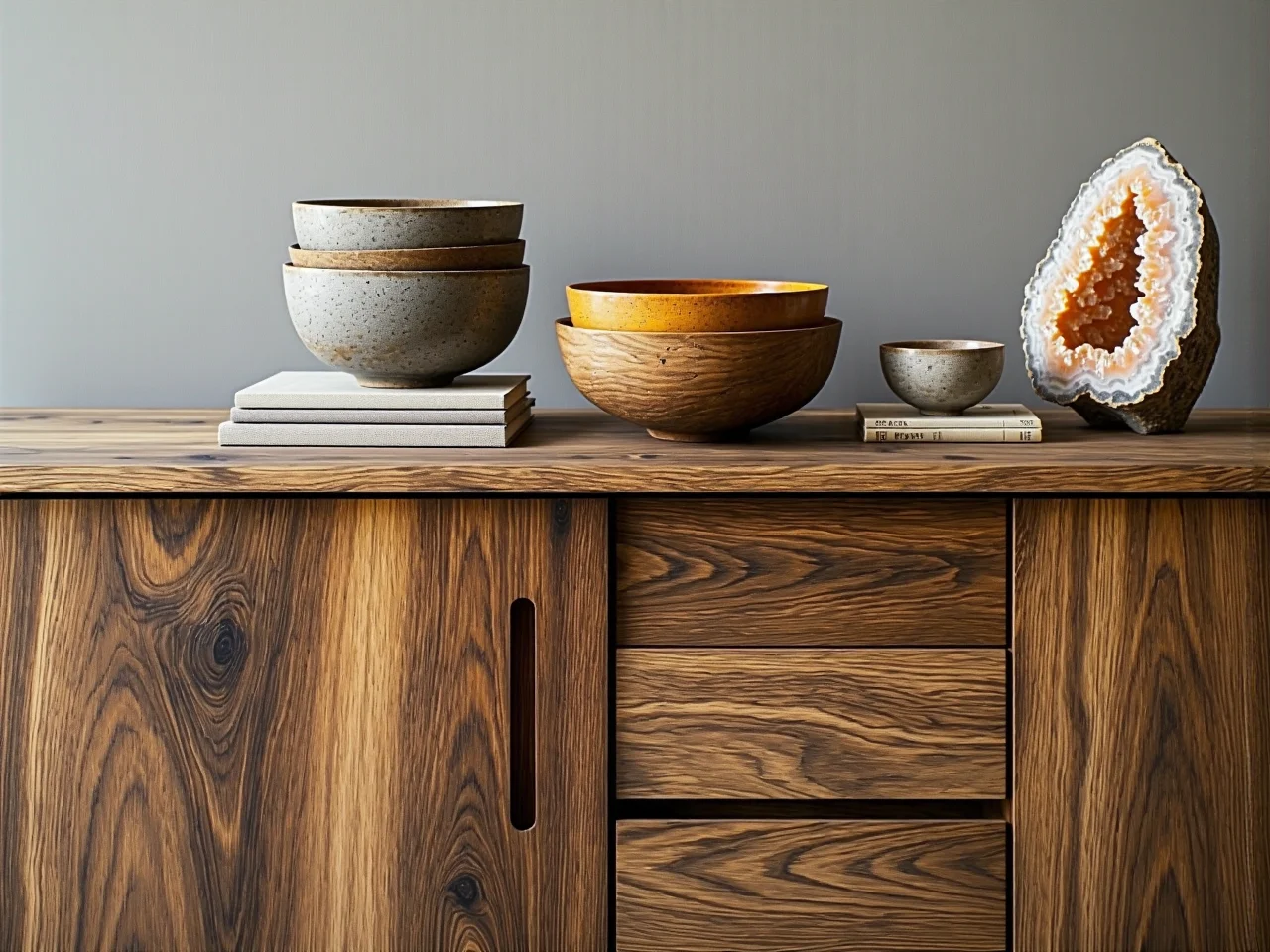 Ceramiczne wazony i subtelne dodatki w modnym wnętrzu Japandi 2025, tworzące oazę spokoju.