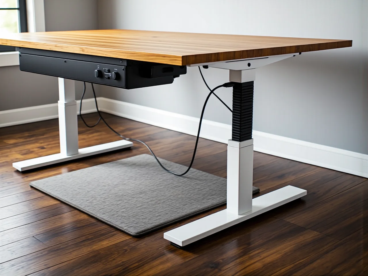 Stylowe drewniane biurko do pracy w domu, zapewniające komfort