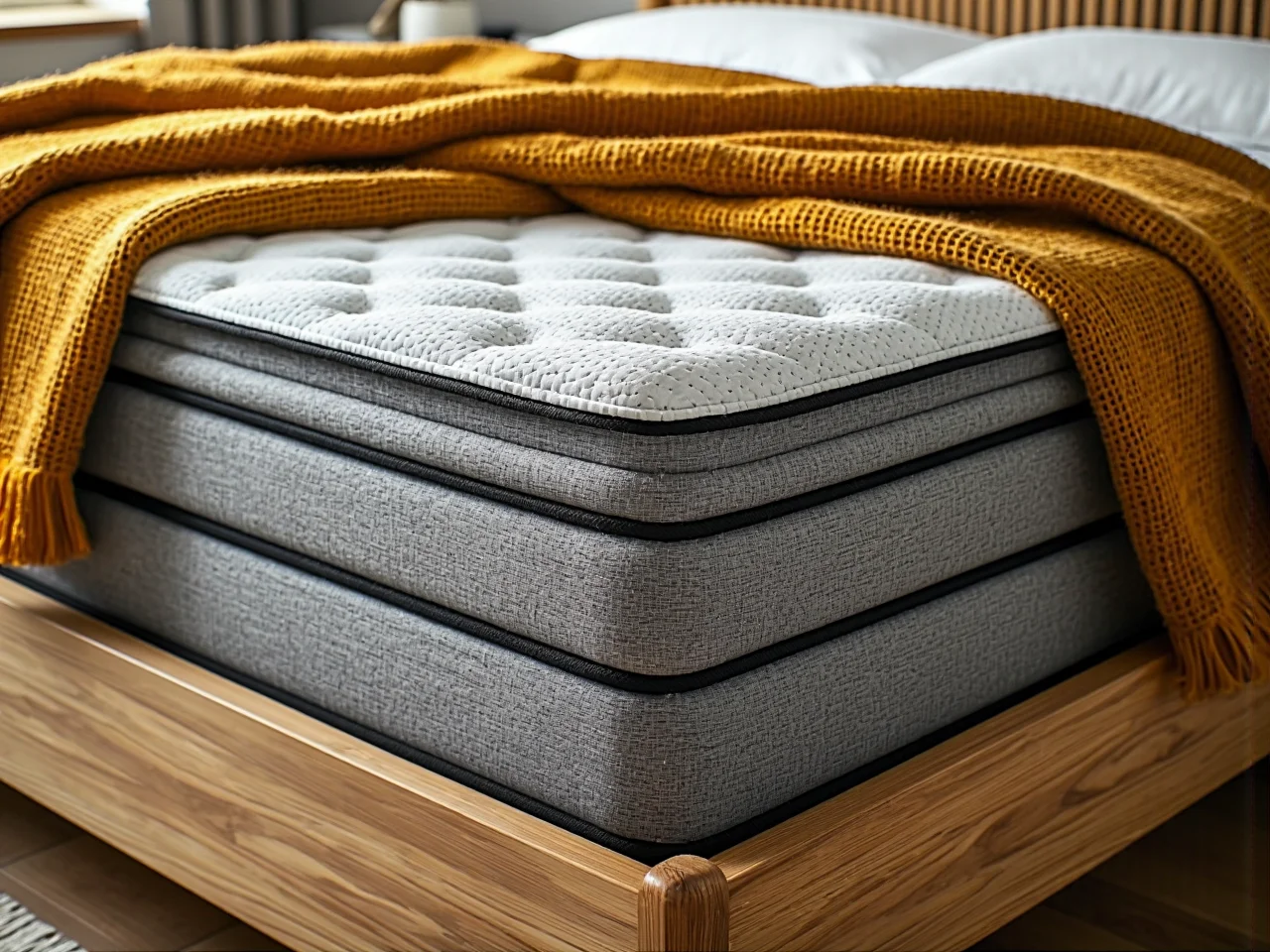 Drewniane łóżko domek w pastelowej sypialni dla dziecka.