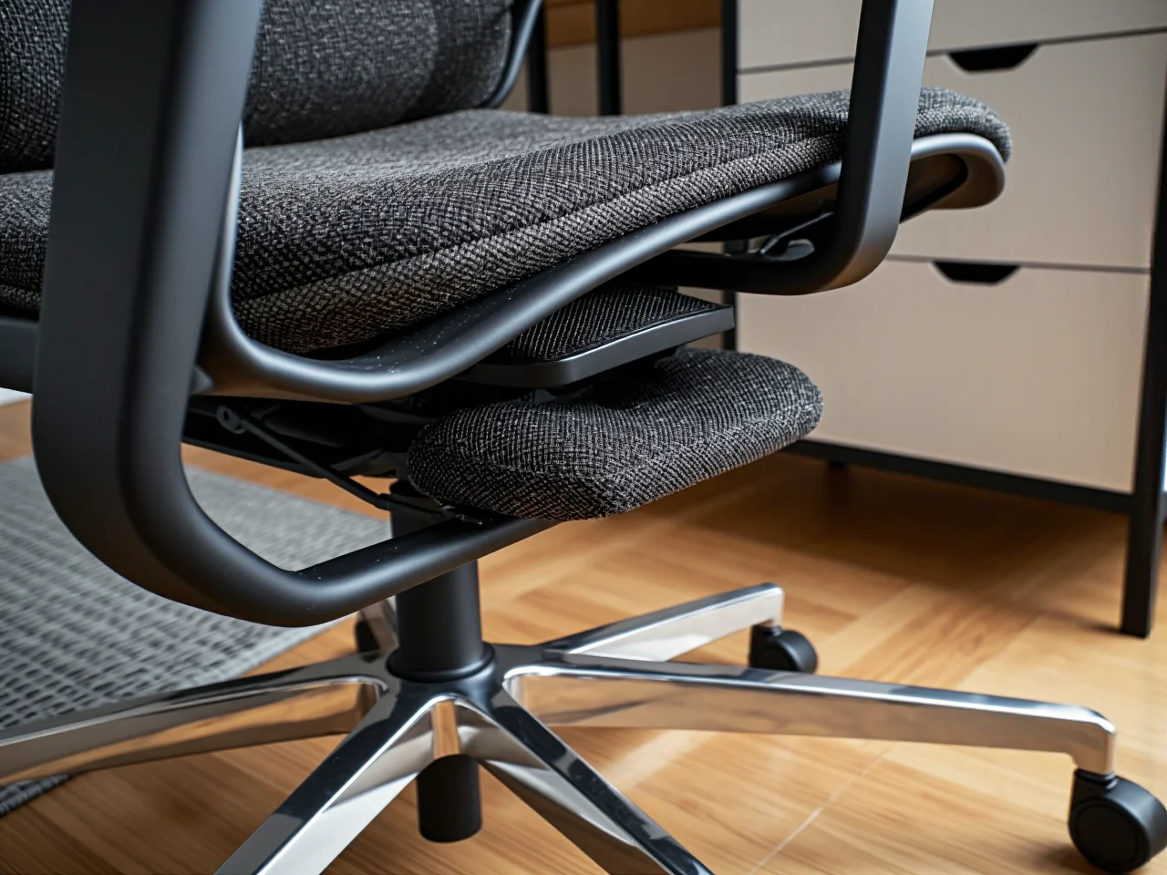 Wygodny fotel ergonomiczny z podparciem lędźwiowym dbający o zdrowy kręgosłup.