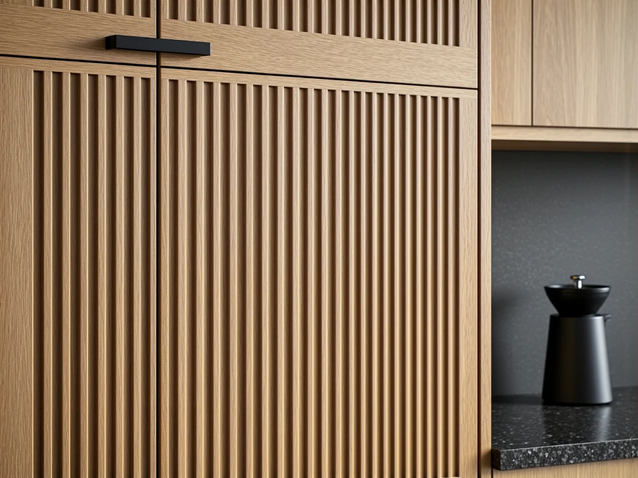 Fronty kuchenne w ciepłych odcieniach naturalnego drewna, wprowadzające przytulny klimat.