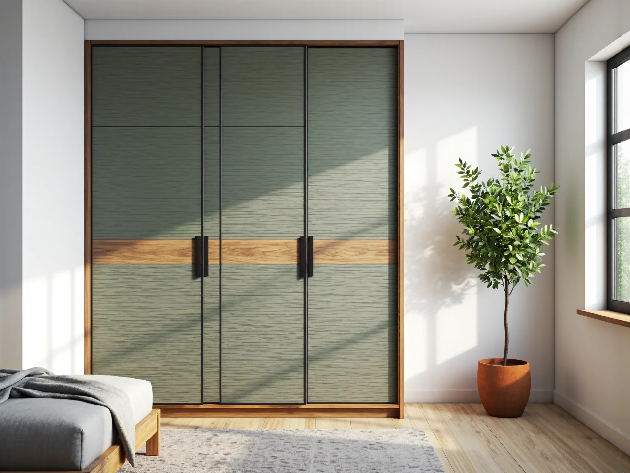 Funkcjonalna szafa przesuwna idealnie dopasowana do małej sypialni.