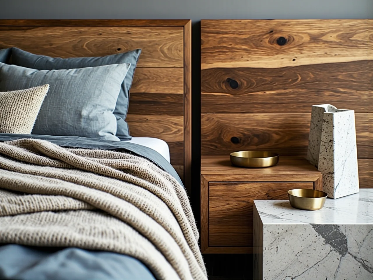 Inteligentna szafka nocna z wbudowanym oświetleniem LED i ładowarką bezprzewodową.