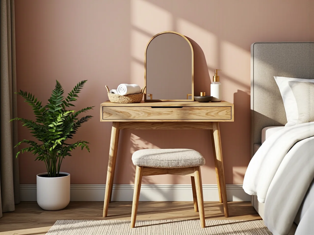 Lekka sofa w jasnych kolorach nadająca wnętrzu wiosenny i świeży charakter.