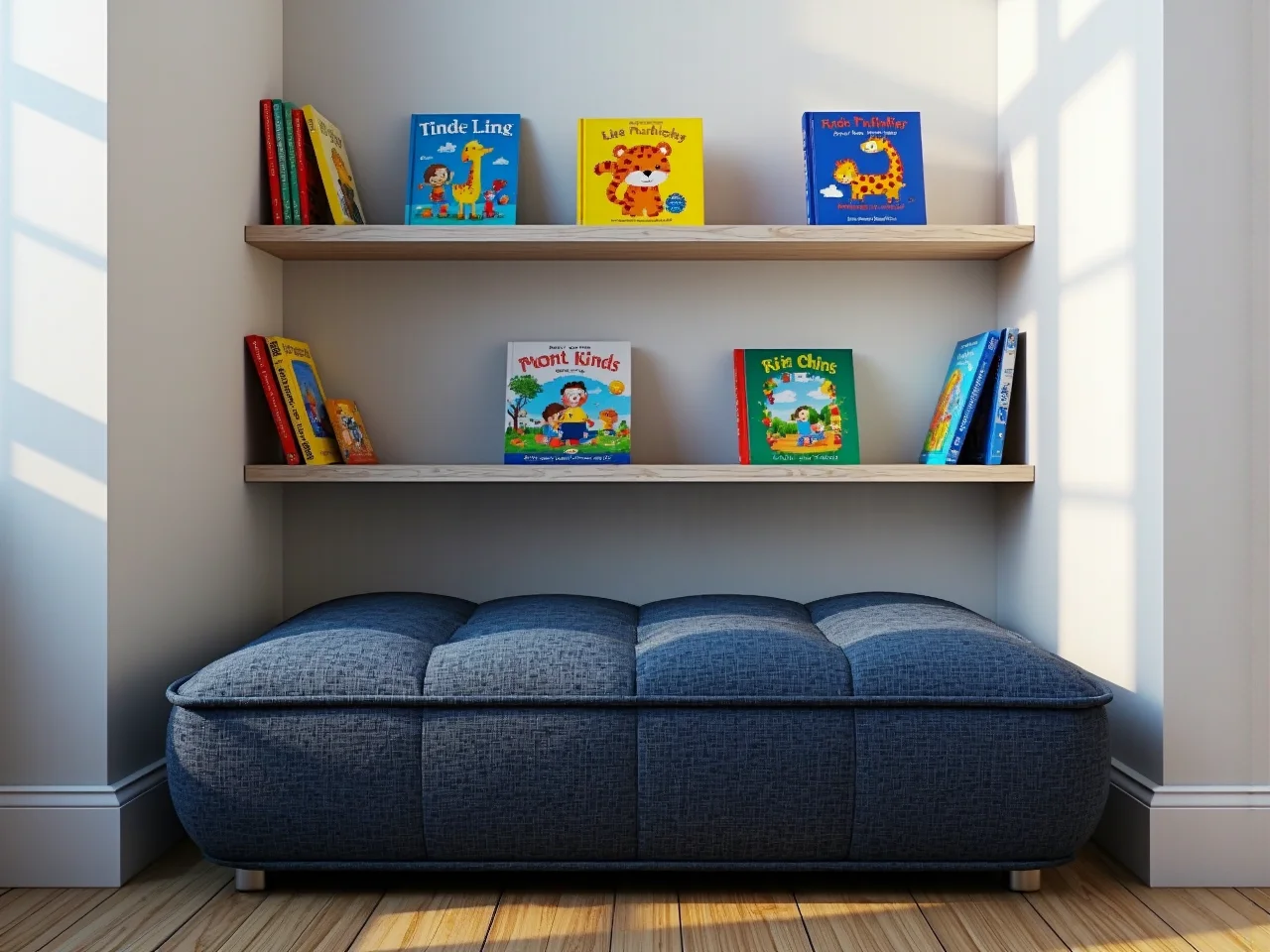 Jasne kolory i funkcjonalne dodatki powiększające optycznie przestrzeń pokoju dziecka.