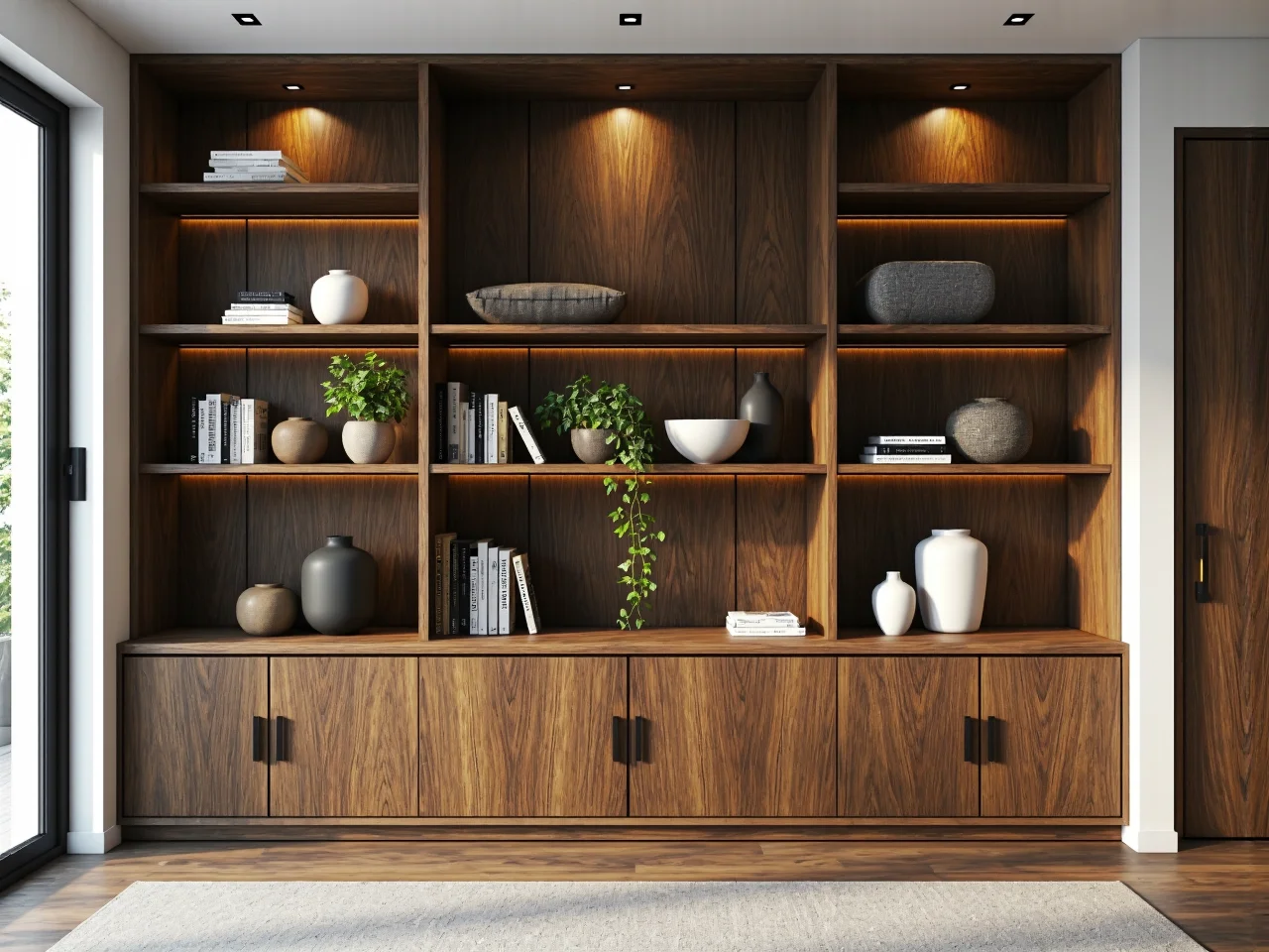 Jasne kolory i stylowe oświetlenie w małym salonie, tworzące iluzję większej i otwartej przestrzeni.