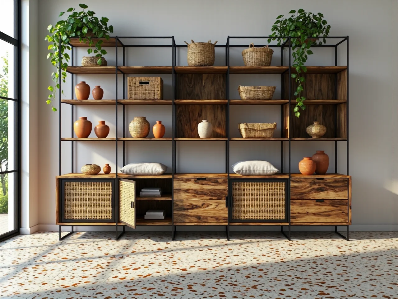 Kanapa w salonie z bogatą teksturą materiału boucle