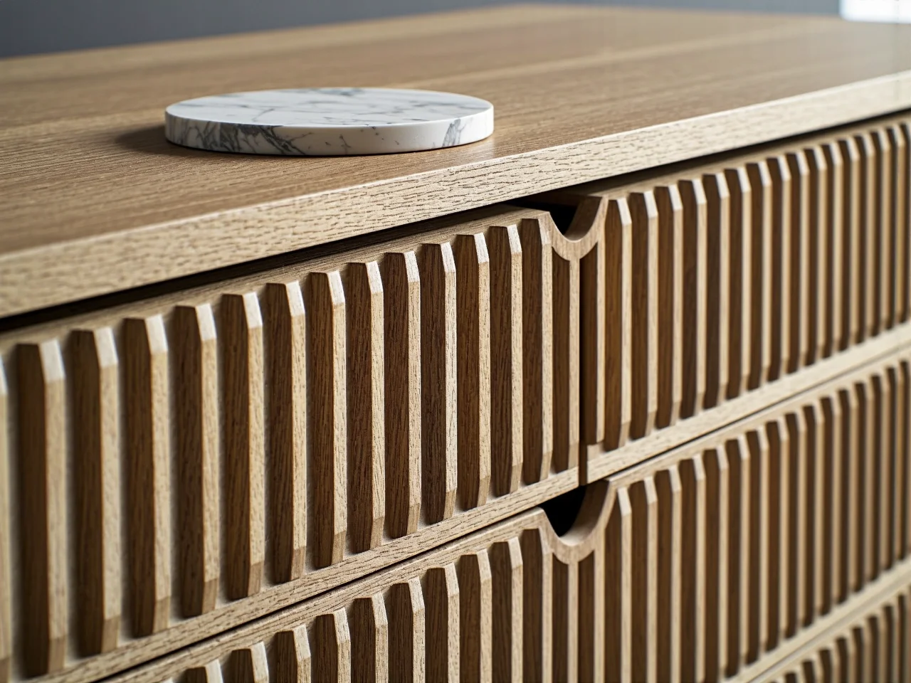 Nowoczesna komoda z naturalnego drewna w jasnym salonie