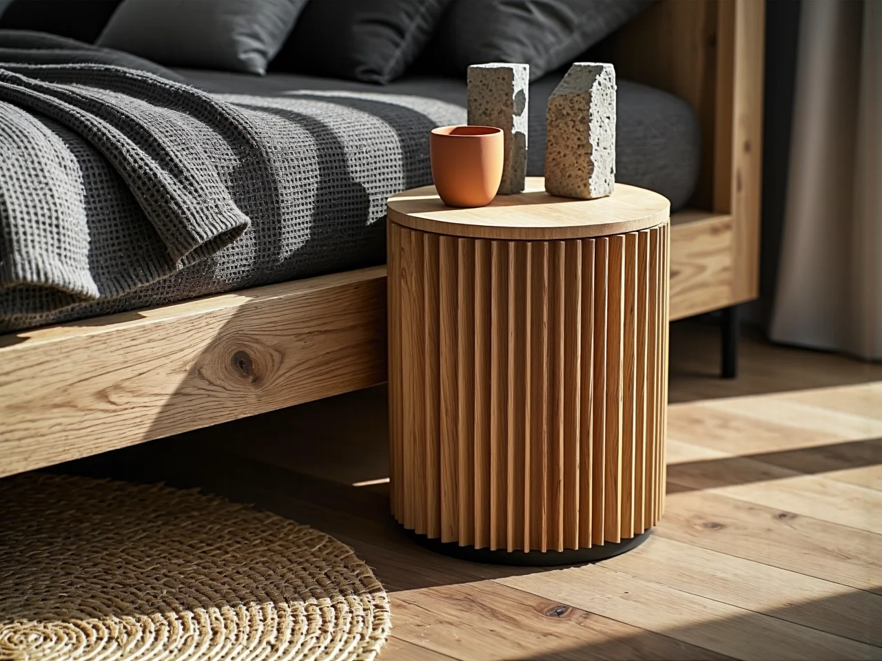 Funkcjonalna drewniana komoda łącząca skandynawski design z japońskim spokojem.