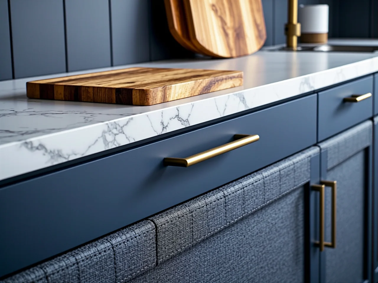 Eleganckie matowe fronty kuchenne w ciemnym kolorze, odporne na odciski palców.