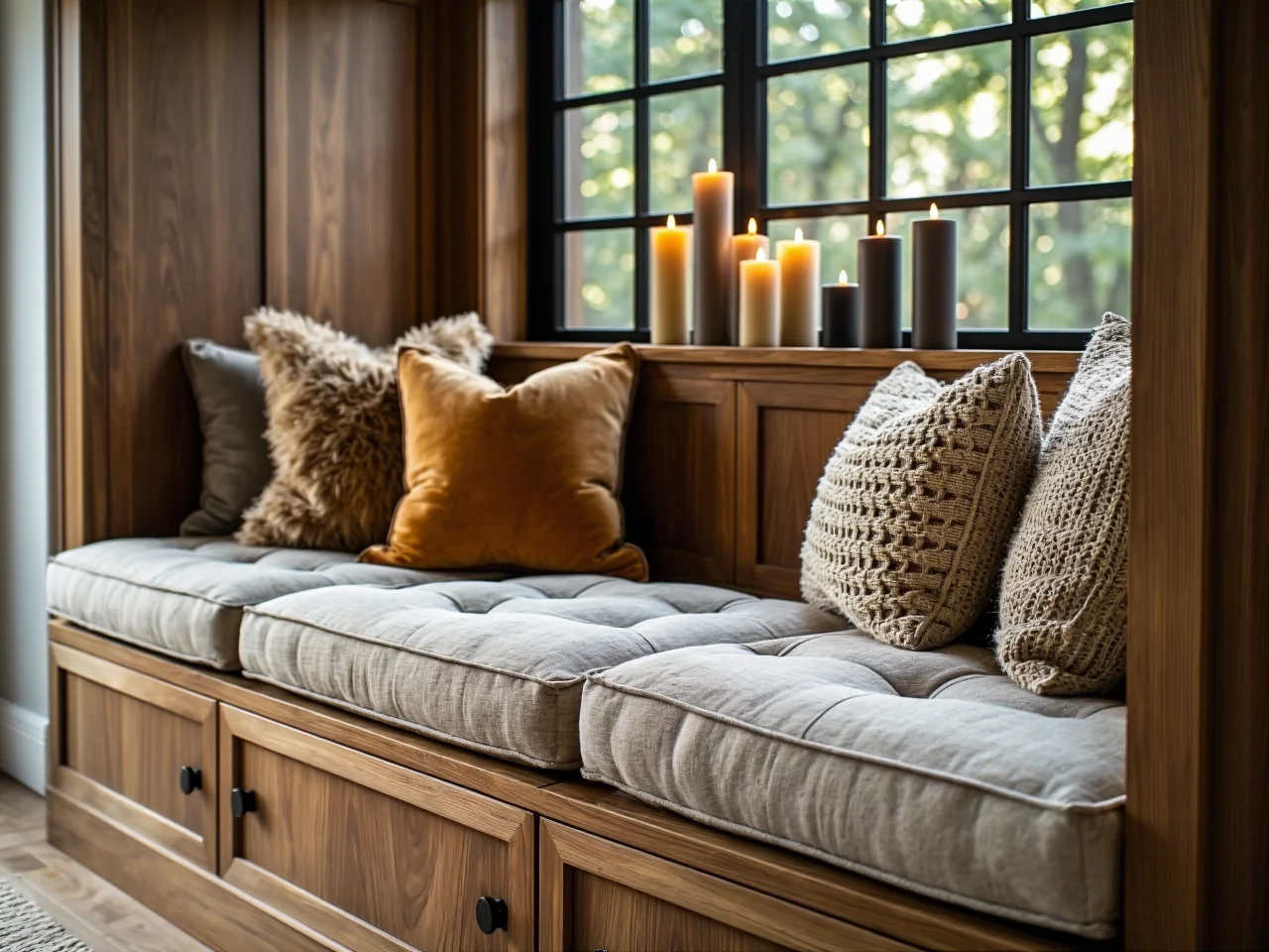 Miękkie tekstylia do domu, wełniane koce i puszyste poduszki w sypialni.