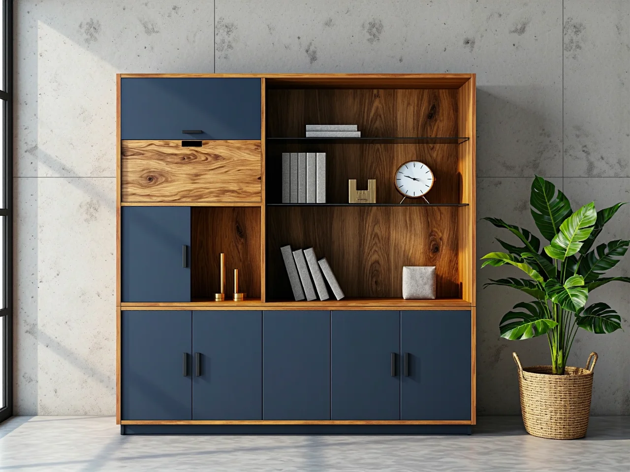 Minimalistyczny regał biurowy w stylu industrialnym.