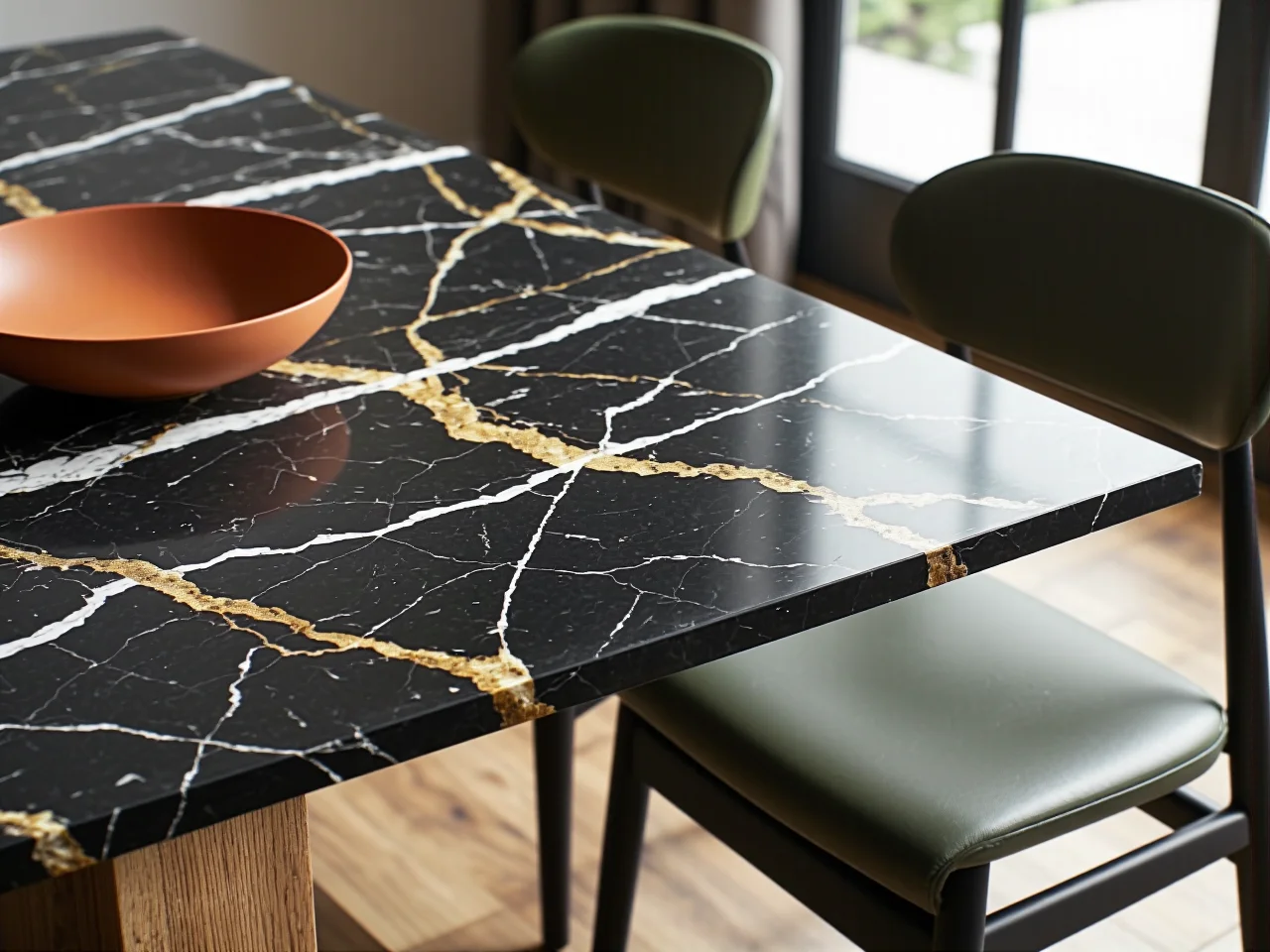 Zbliżenie na wysokiej jakości detale i materiały z których wykonane są luksusowe meble.