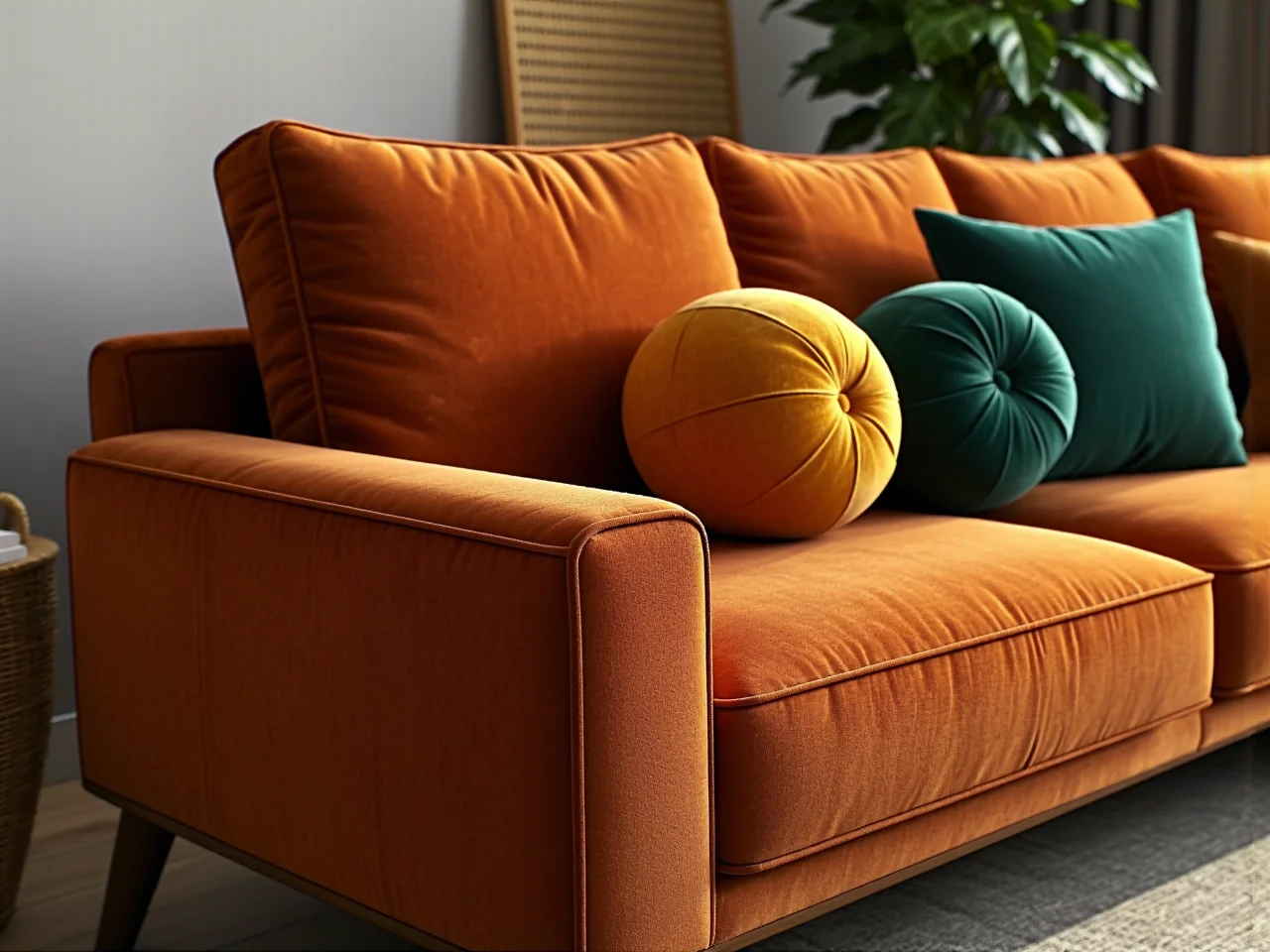 Narożnik z tkaniny boucle w ciepłych kolorach ziemi