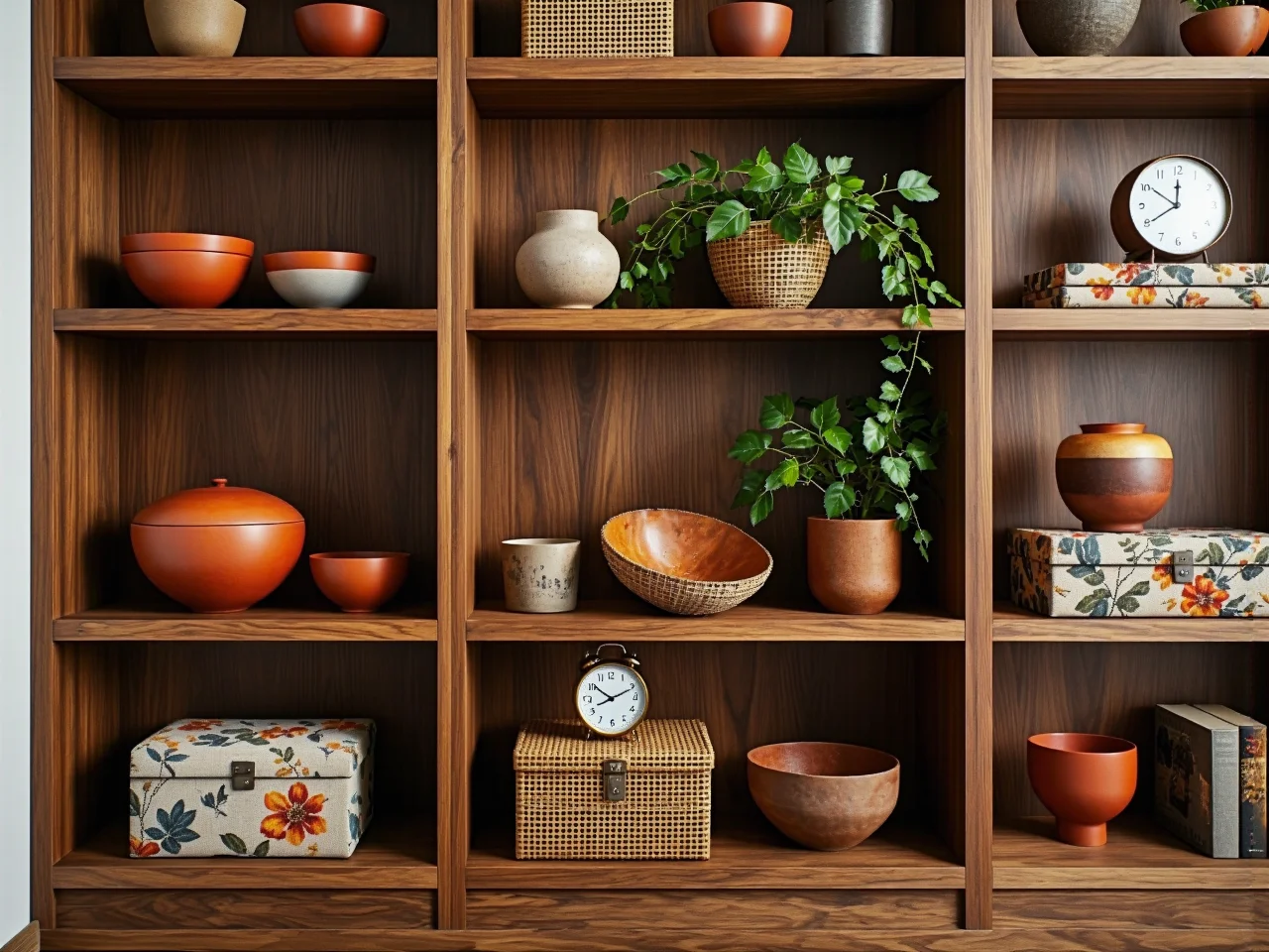 Drewniane meble i dodatki z rattanu jako popularne naturalne materiały w modnych wnętrzach.