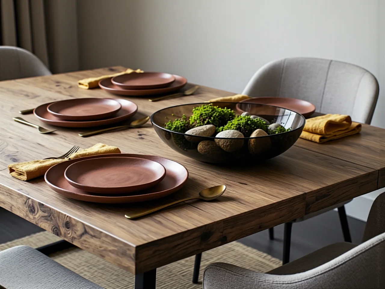 Nowoczesna obła sofa i okrągłe lustra podkreślające modne zaokrąglone kształty w salonie.