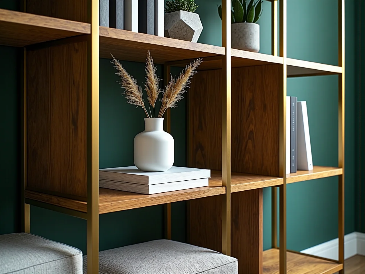 Praktyczna organizacja dokumentów na półkach regału biurowego.