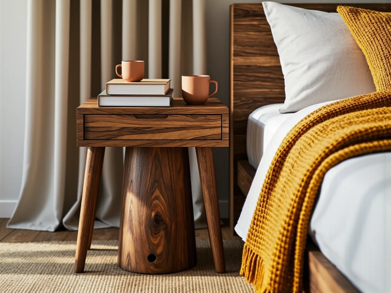 Aranżacja sypialni z wykorzystaniem uspokajających pastelowych barw na ścianach i pościeli.