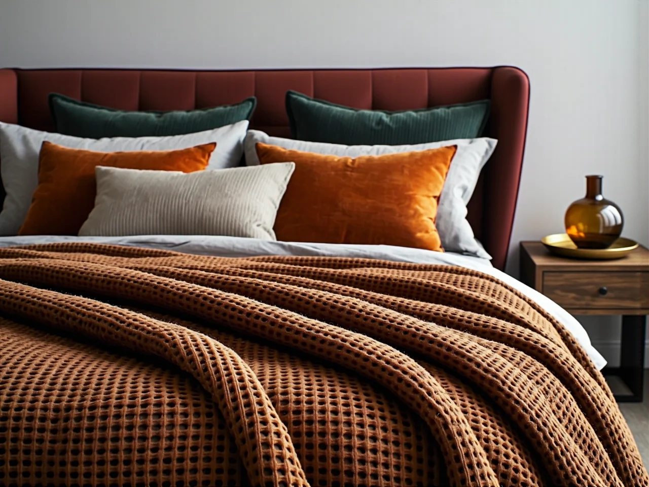 Miękkie tekstylia i grube koce ocieplające wnętrze na chłodne dni.