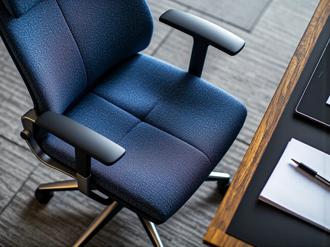 Prawidłowe ustawienie podłokietników w wygodnym krześle biurowym do pracy.