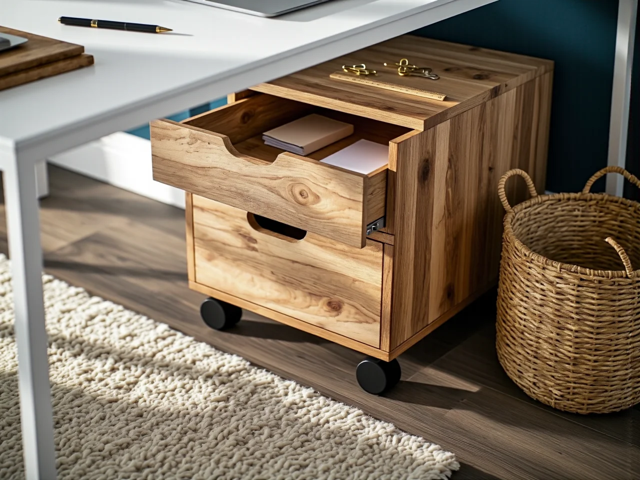 Stylowa aranżacja małego gabinetu z roślinami i dobrym oświetleniem.