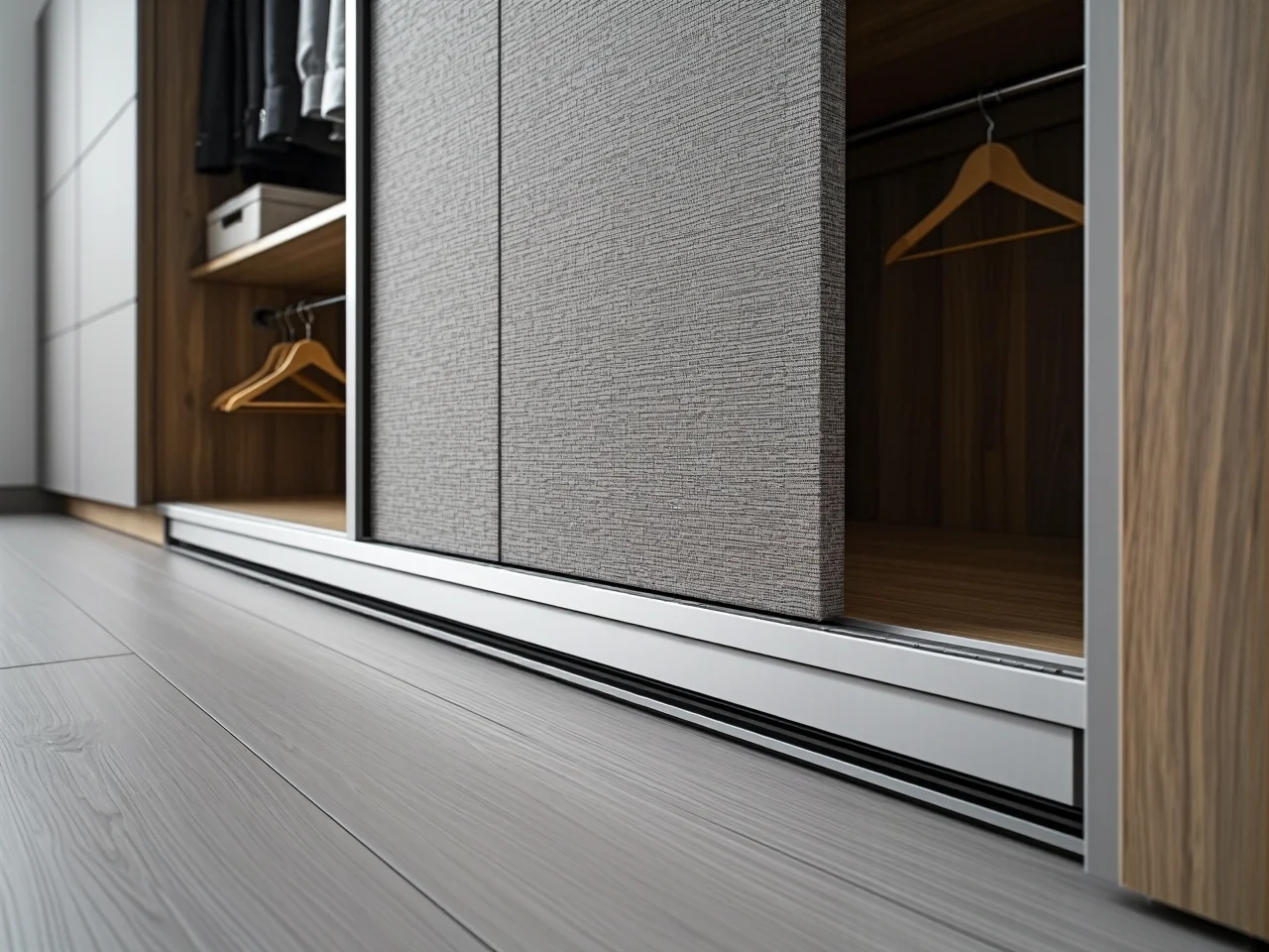 Biała szafa przesuwna z lustrem w małym pokoju, oszczędzająca przestrzeń.