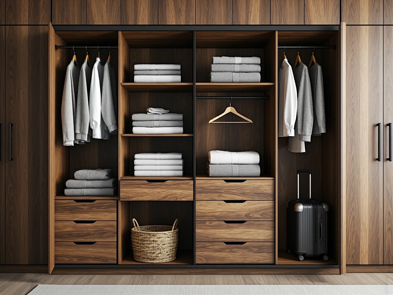 Szafa przesuwna do sypialni z lustrem, pokazująca różne rodzaje drzwi i oszczędność miejsca.