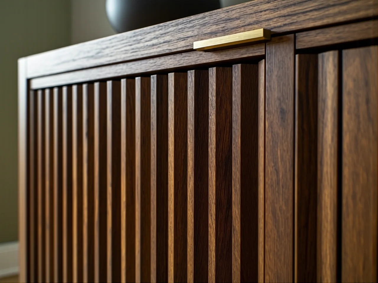 Szafka pod telewizor z pionowymi ryflowaniami w stylu boho