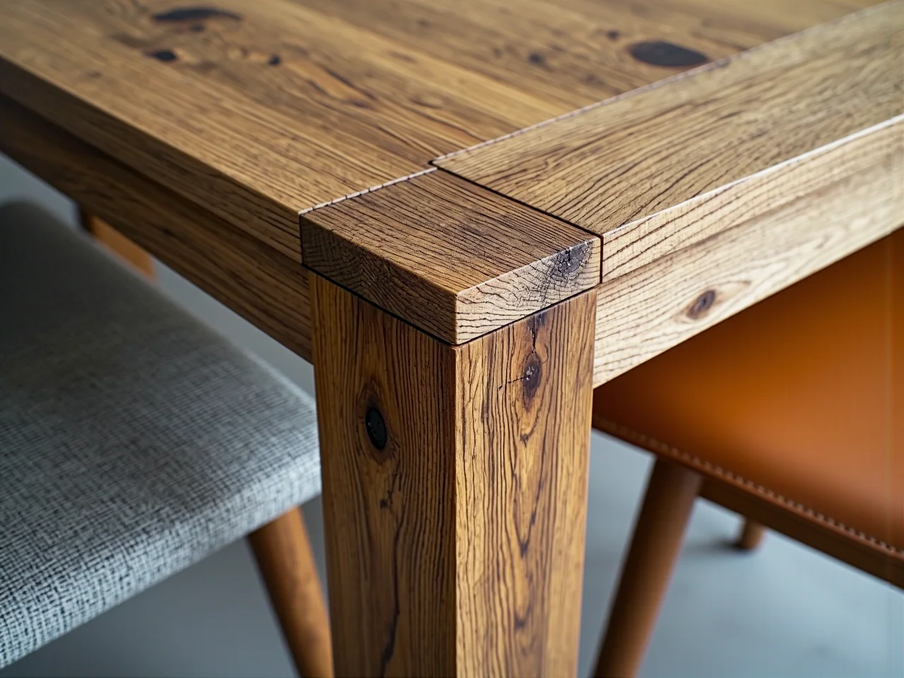 Zbliżenie na wysokiej jakości materiały i staranne wykończenie drewnianych mebli premium na lata.