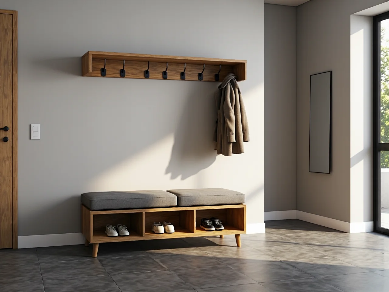 Wygodne łóżko w sypialni. Neutralna kolorystyka mebli przyciąga najemców.