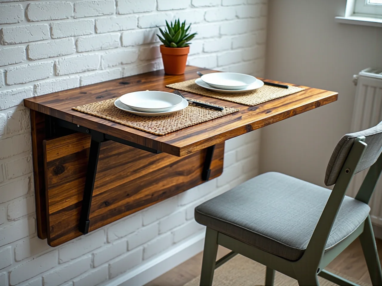 Wielofunkcyjne meble do małej jadalni. Składany stół dębowy pozwala zaoszczędzić cenne miejsce na co dzień.