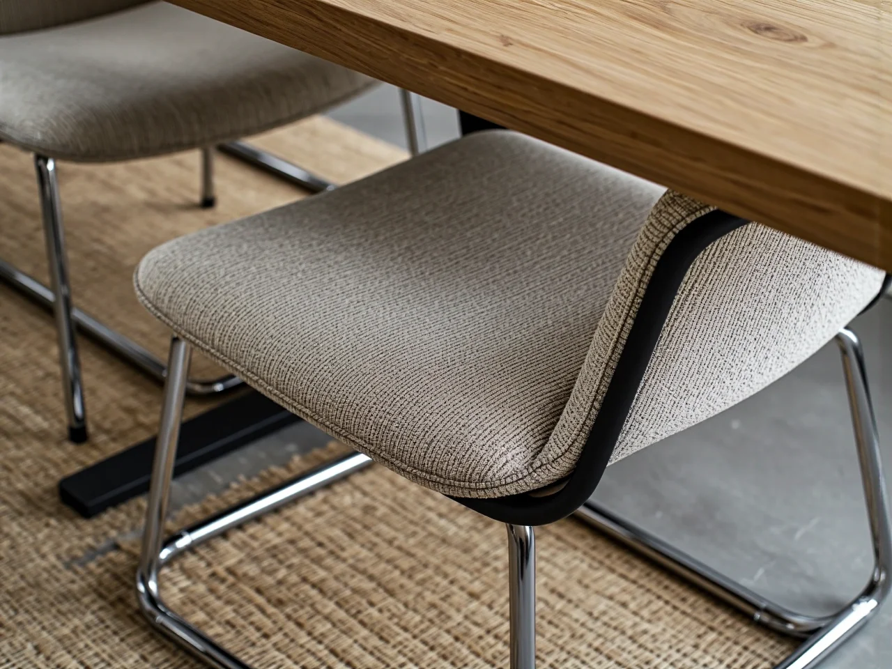 Wygodne krzesło tapicerowane o ergonomicznym kształcie do jadalni.